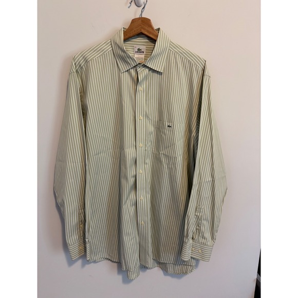 Lacoste Other - Lacoste Mens Striped Long Sleeve Button Down Shirt Green White Size 44